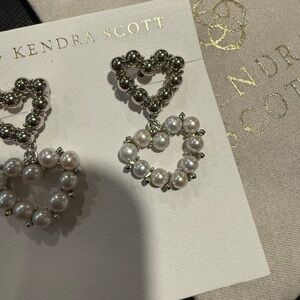 Kendra Scott Silver and Pearl Heart Earrings